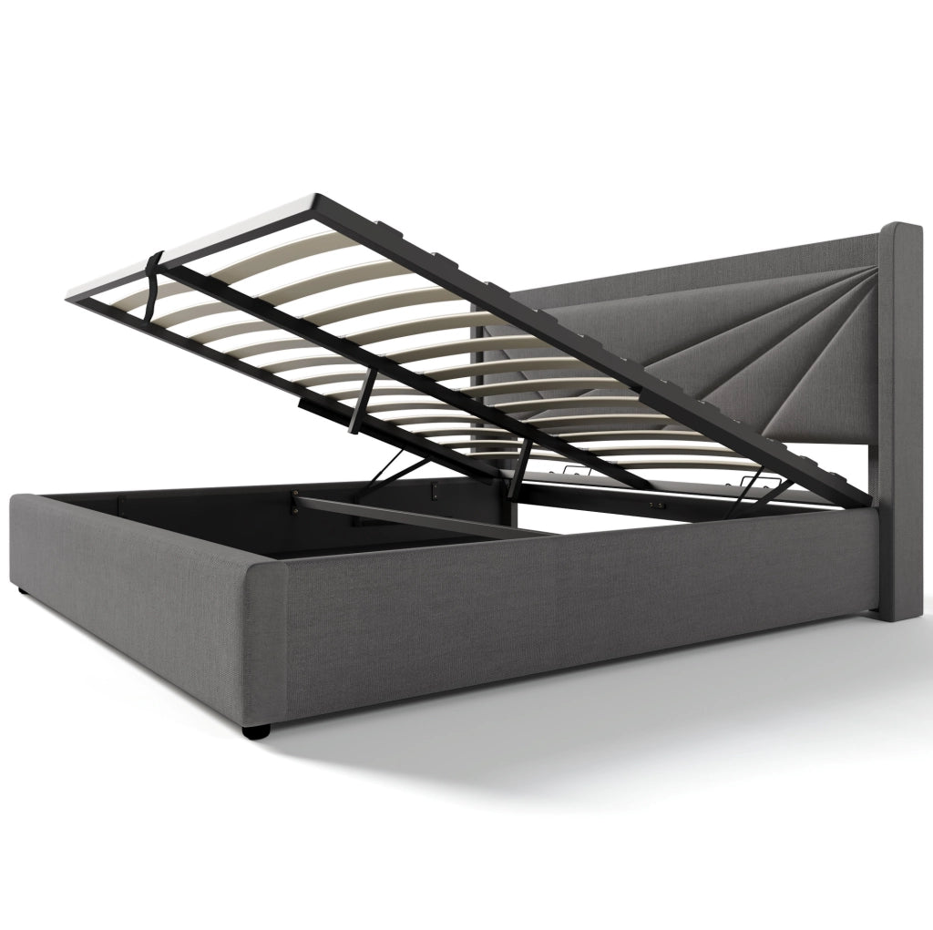 Letto matrimoniale 180x200 grigio con vano contenitore, testiera USB/Type-C e rete
