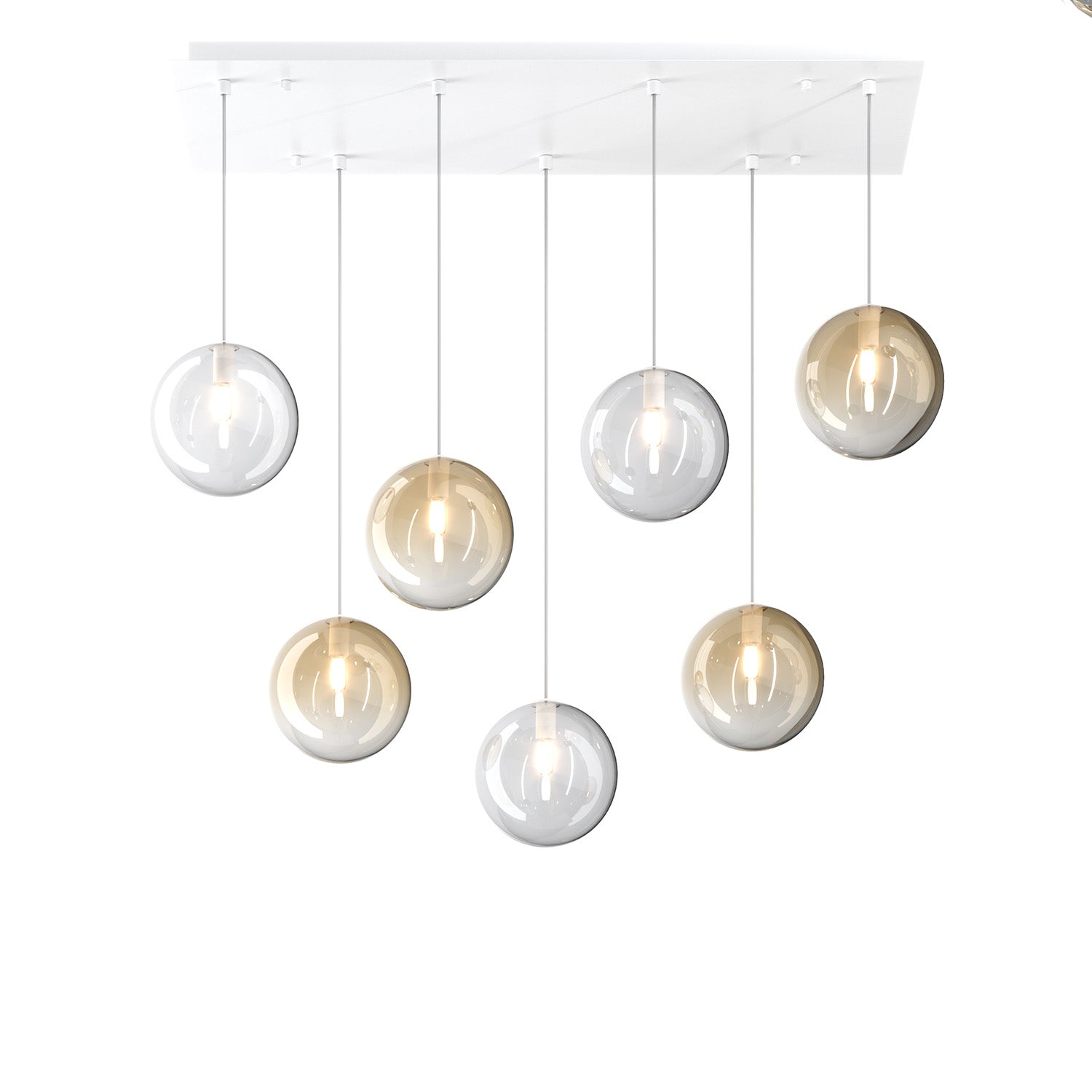 Lampadario Contemporaneo Eclipse Metallo Bianco Vetro Trasp-Ambra 7 Luci G9