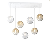 Lampadario Contemporaneo Eclipse Metallo Bianco Vetro Trasp-Ambra 7 Luci G9