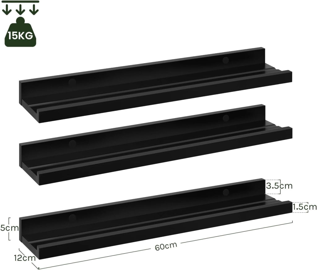 Set di 6 scaffali da Parete, per Foto, per Soggiorno, Camera da Letto, Bagno, Cucina, 60 x 5 x 12 cm