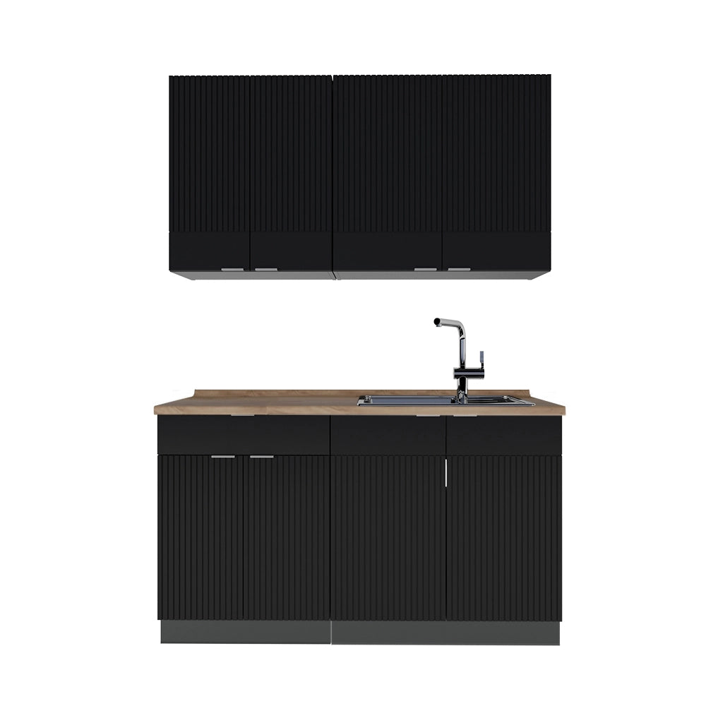 Cucina completa Fame-Line Nero rigato/Antracite 140 cm, PL Rovere Vicco