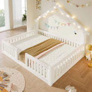 Letto a pavimento a casetta per bambini 140x200 cm con LED e barriera di sicurezza; bianco