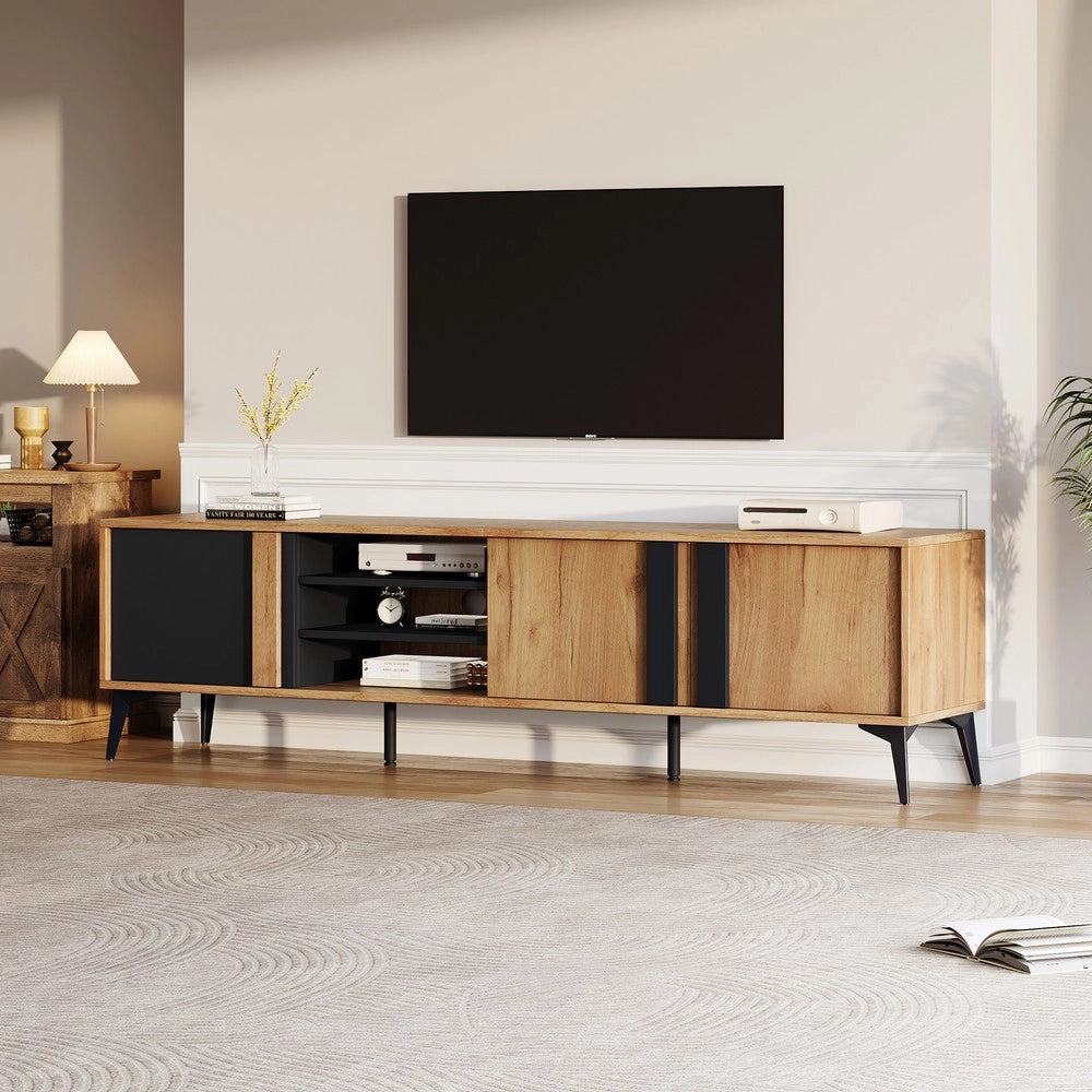 Mobile TV Lowboard Rustico ¨C Xylo ¨C Rovere Marrone, 180 cm, con Ante e Vano Aperto