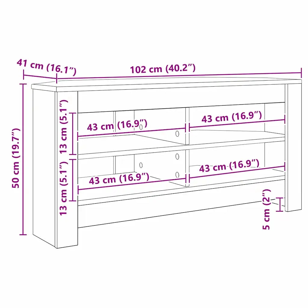 MobileTVAngolare Rovere Sonoma 102 x 40,5 x 45 cm