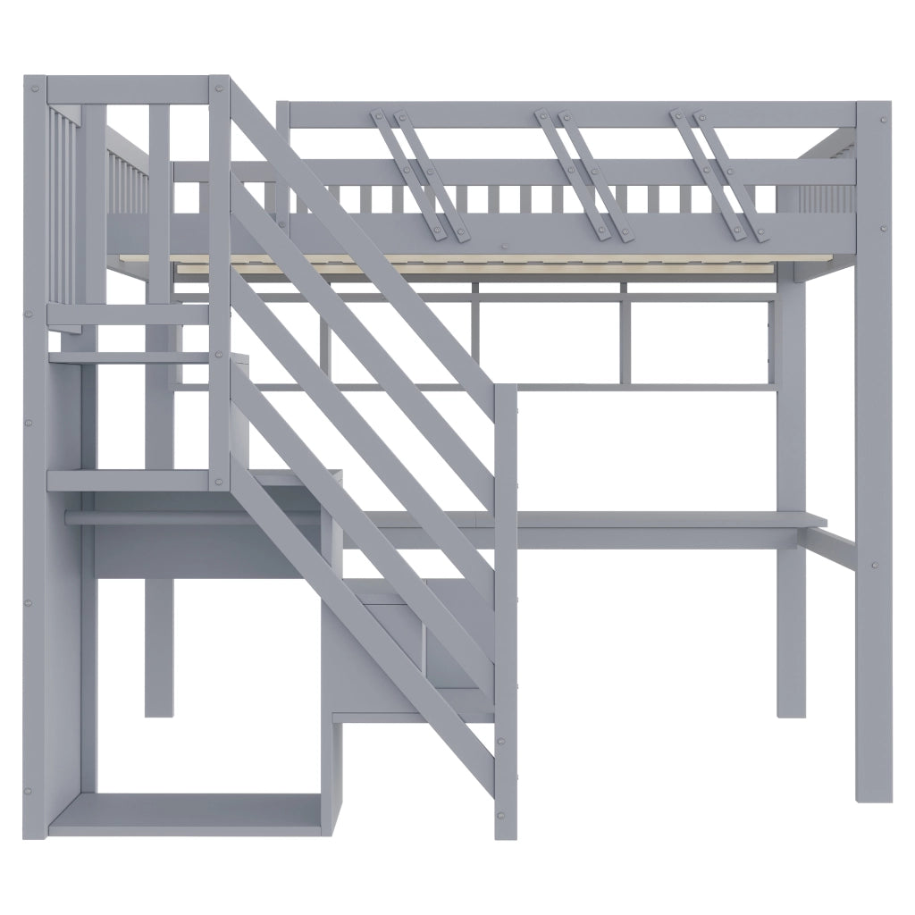 Letto a soppalco 140x200 cm con scrivania e LED in legno