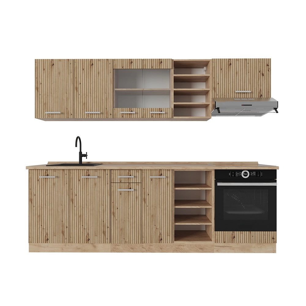 Cucina componibile R-Line Rovere artigianale/Rovere dorato 240 cm, PL Rovere Vicco