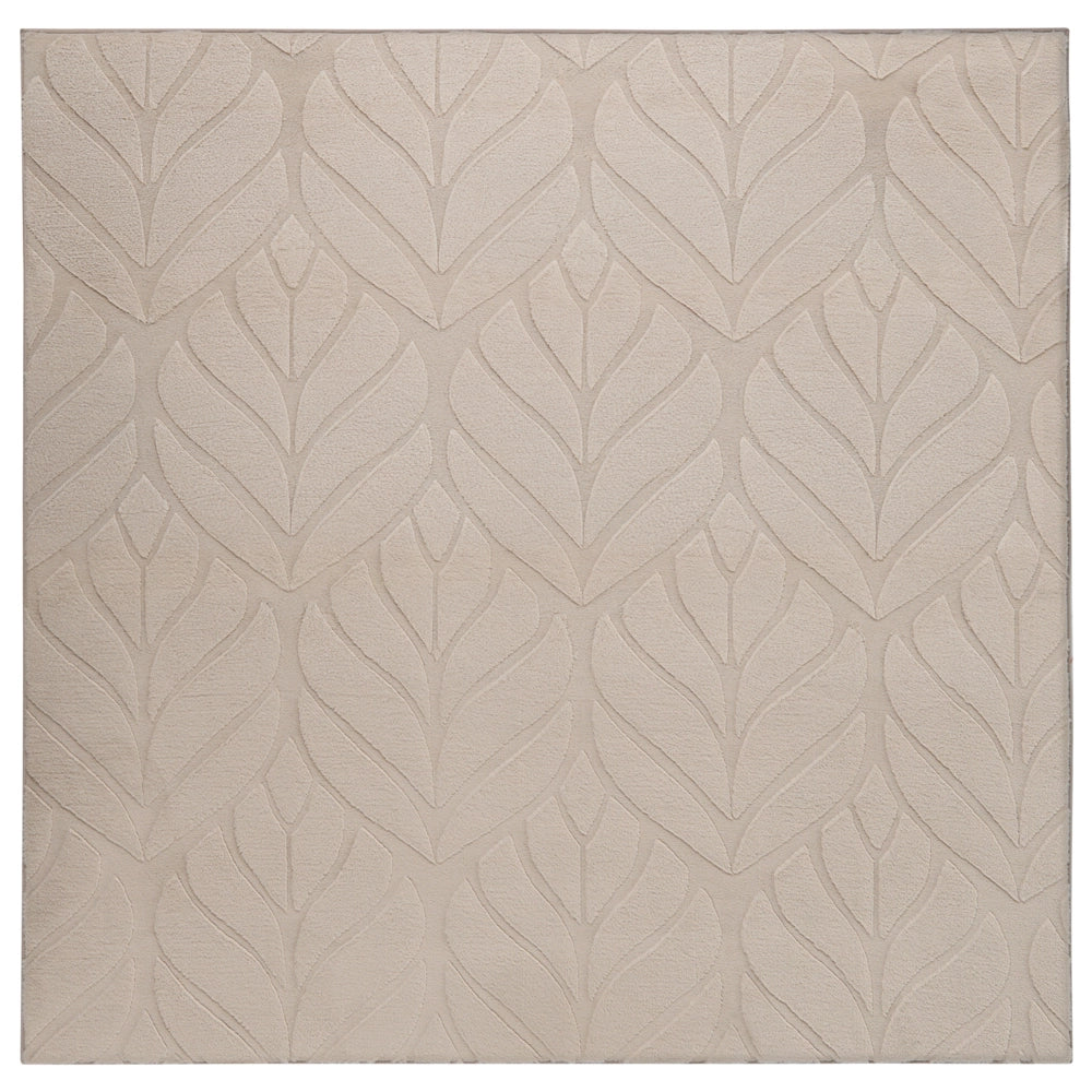 Tappeto in pelliccia sintetica di coniglio beige in poliestere, 160 x 160 cm, quadrato, morbido e a pelo lungo, motivo a foglie