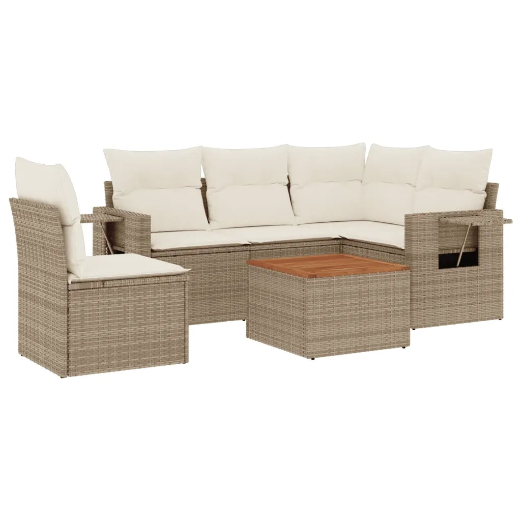 Set Divano da Giardino 6 pz con Cuscini Beige in Polyrattan