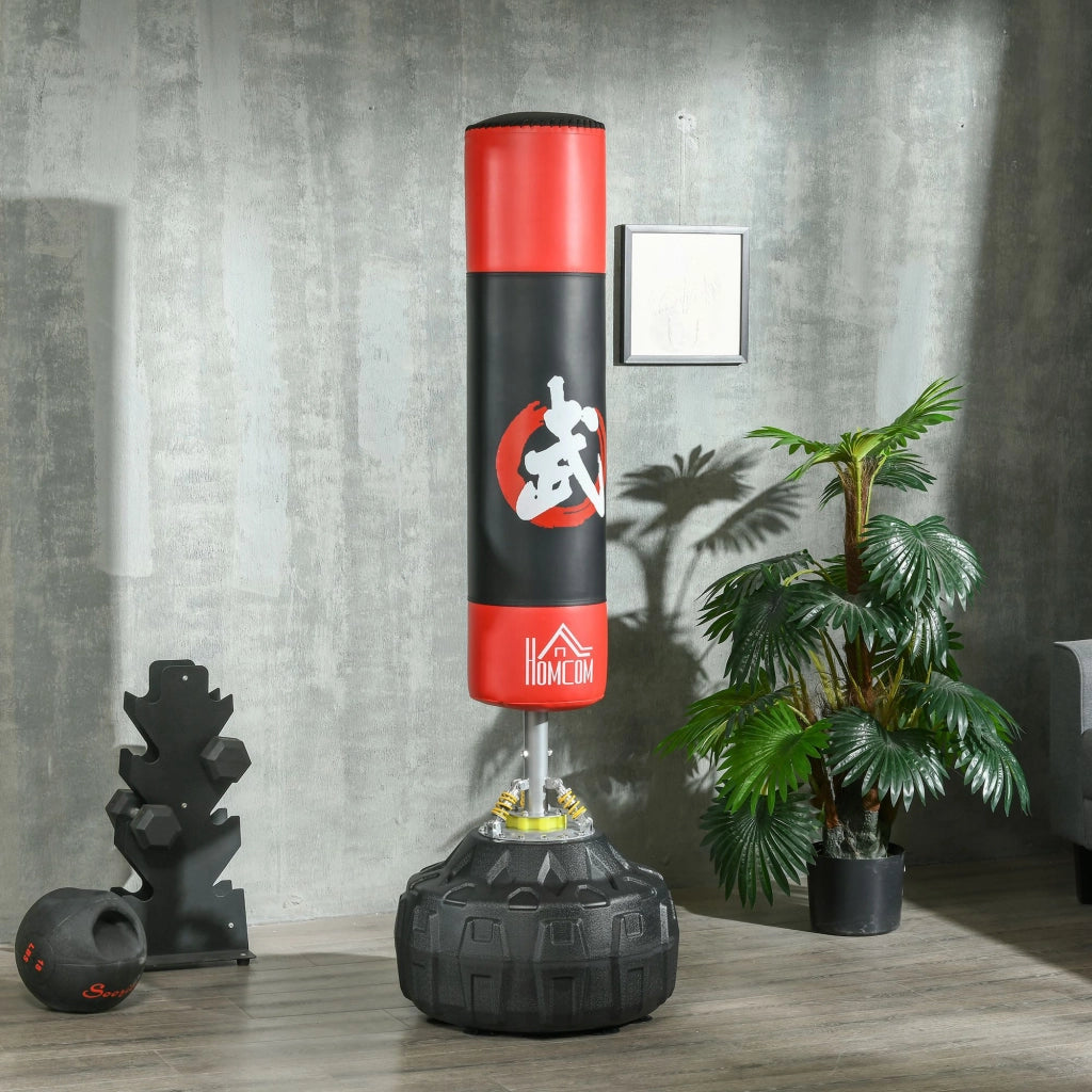Sacco da Boxe da Terra Adulti, 180 cm Sacco Boxe da Terra con 10 Ventose, Sacchi da Kickboxing per Muay Thai MMA Allenamento Fitness, per Casa Palestra Home Gym, Nero e Rosso