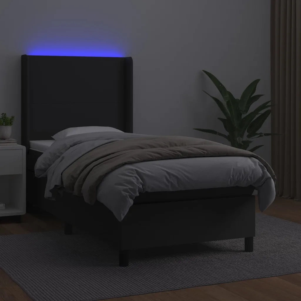 Giroletto a Molle con Materasso e LED Nero 100x200cm Similpellecod mxl 99397