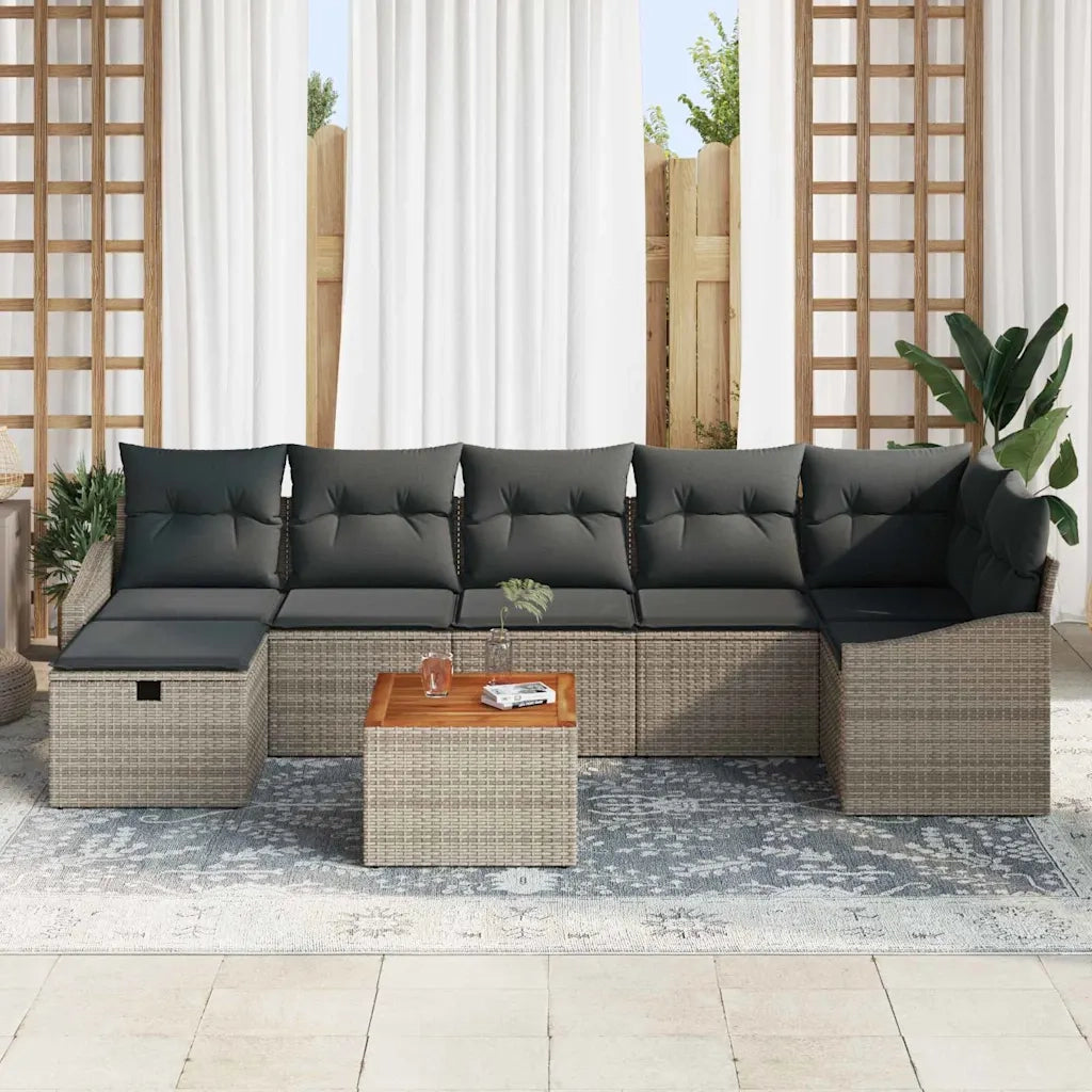 Set Divano da Giardino con cuscino 8 pcs Grigio Poly Rattan