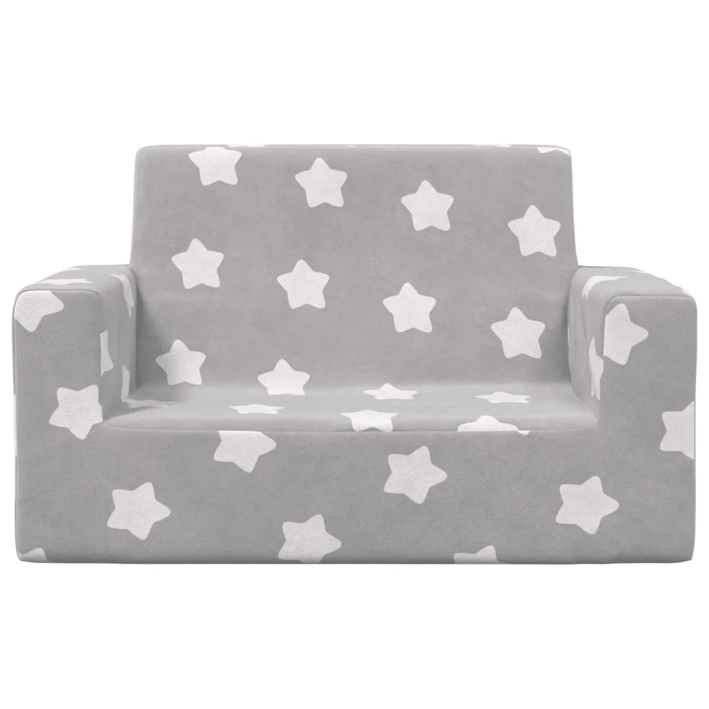 Divano per Bambini 2 Posti-Sofa-Divanetto Grigio Chiaro Stelle Morbido Peluche 899756