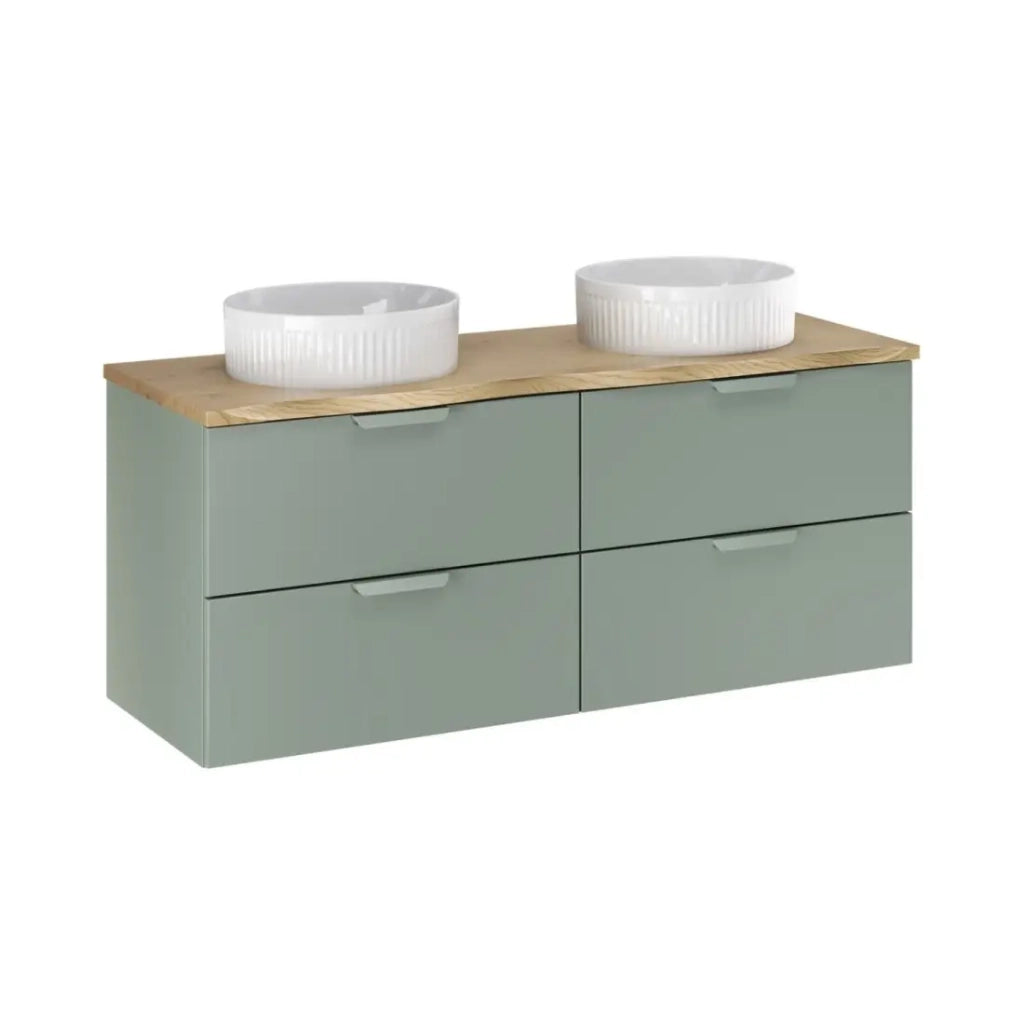 Set da bagno sospeso OSTER 60cm: mobile basso con cassetti verde salvia + lavabo incassato bianco