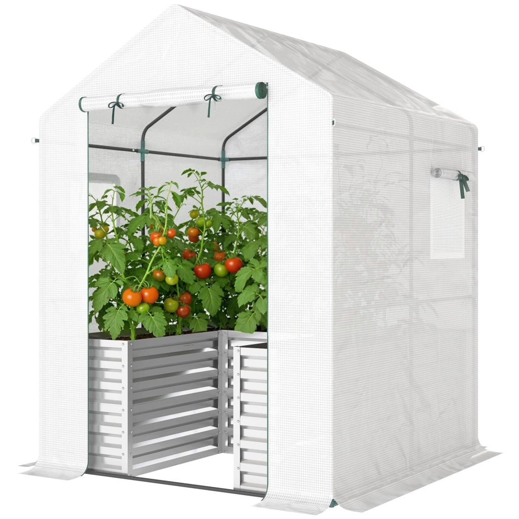 Serra per pomodori con letto rialzato e tetto spiovente ¨C zephmum ¨C 141x141x190 cm bianco