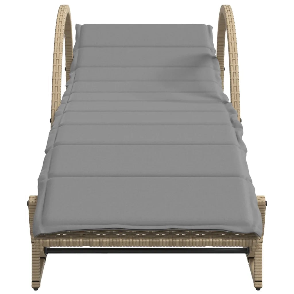 Lettini Prendisole 2 pz | Sdraio da giardino | Lettino da sole con Tavolino Beige in Polyrattan