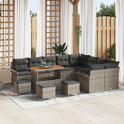 Set di Divani da Giardino  13 Pezzi con Cuscini Grigio Rattan Sintetico Acacia