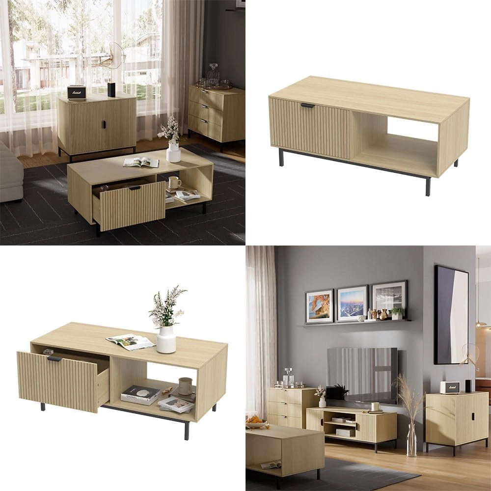 Tavolino Lennox, Rovere, 110 x 50 cm, adatto per riporre riviste e telecomandi