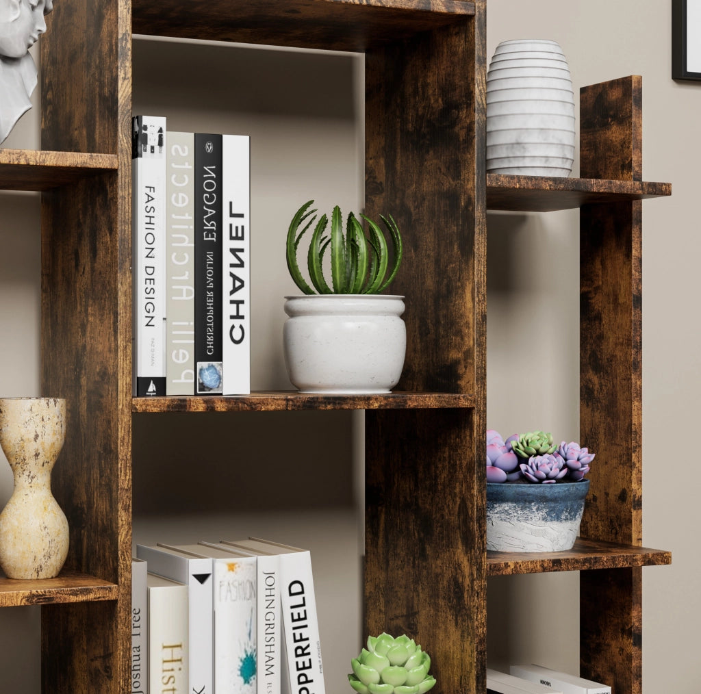 Libreria ad albero con 12 ripiani aperti e 2 cassetti