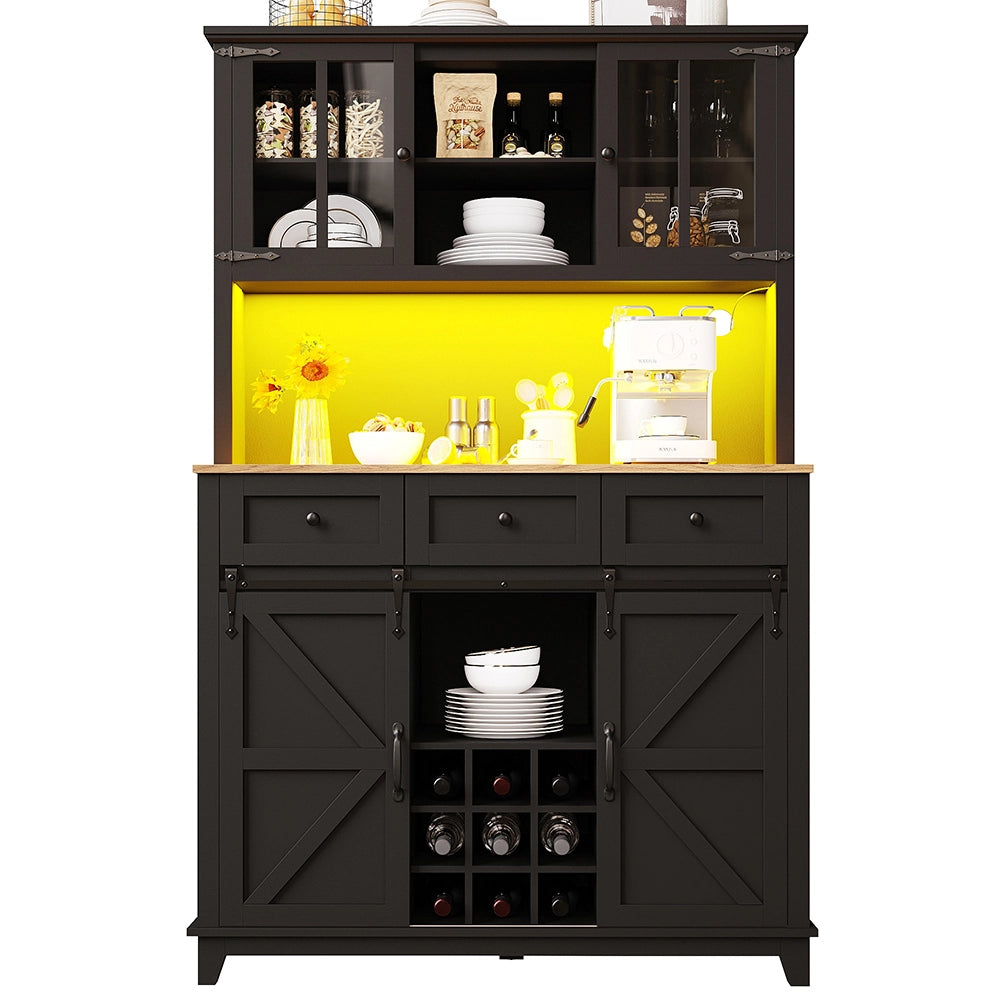 Armoire de cucina lussuosa - Xylo - 105??38,4??180 cm - Nero - Ante a vetro, illuminazione LED a colori variabili, ripiani regolabili