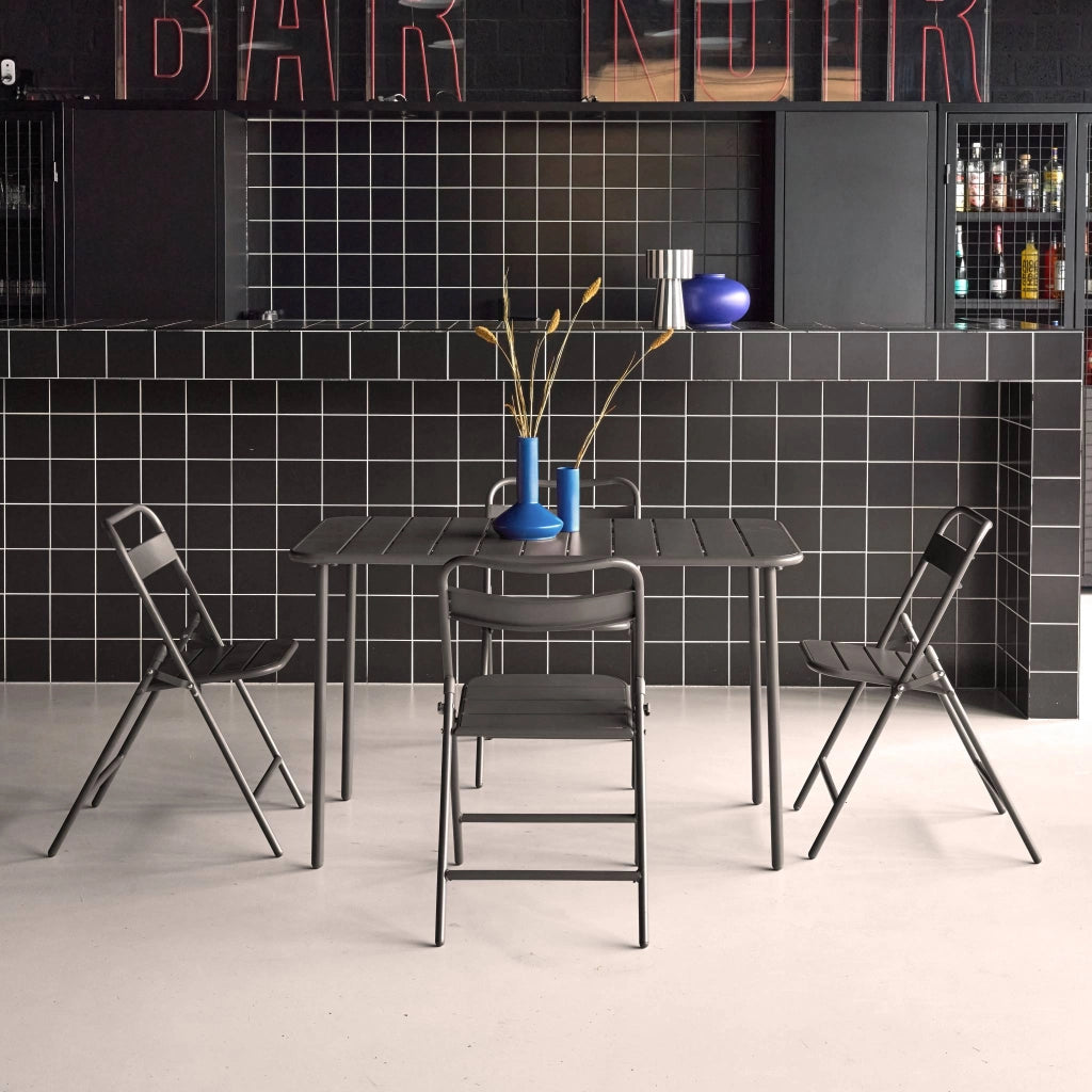 Set tavolo da giardino bistrot in acciaio con 4 sedie pieghevoli,