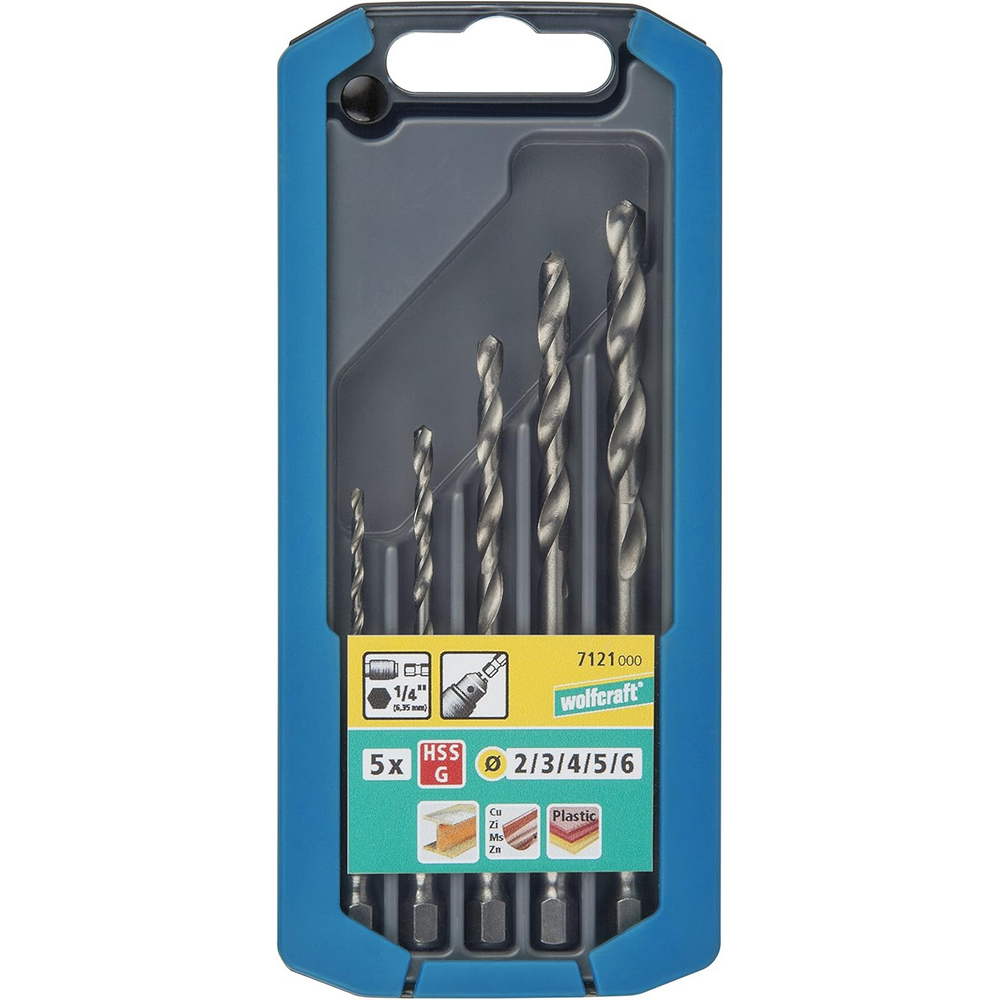 Punte Trapano per Metallo Ø 2-6 mm Attacco Esagonale Wolfcraft Set 5 pz