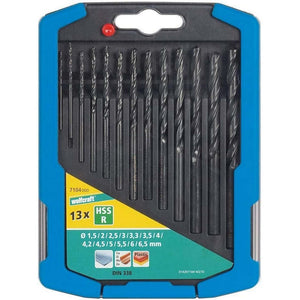 Set 13 Punte Trapano per Ferro in HSS Rullate Wolfcraft Ø 1.5 - 6.5 mm