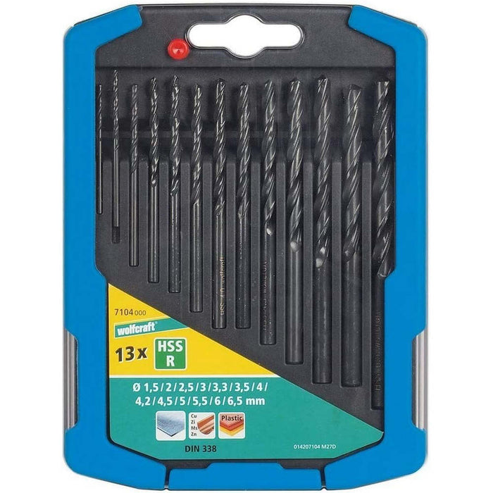 Set 13 Punte Trapano per Ferro in HSS Rullate Wolfcraft Ø 1.5 - 6.5 mm