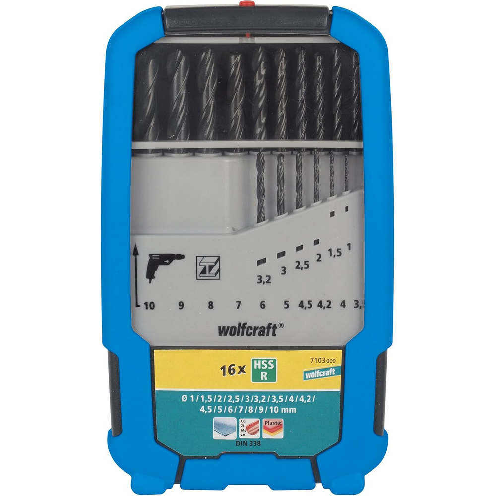 Set 16 Punte Trapano per Ferro in HSS Rullate Wolfcraft Ø 1 - 10 mm