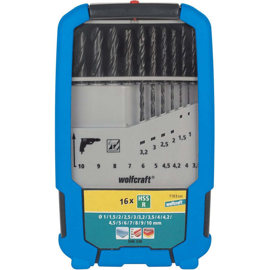Set 16 Punte Trapano per Ferro in HSS Rullate Wolfcraft Ø 1 - 10 mm
