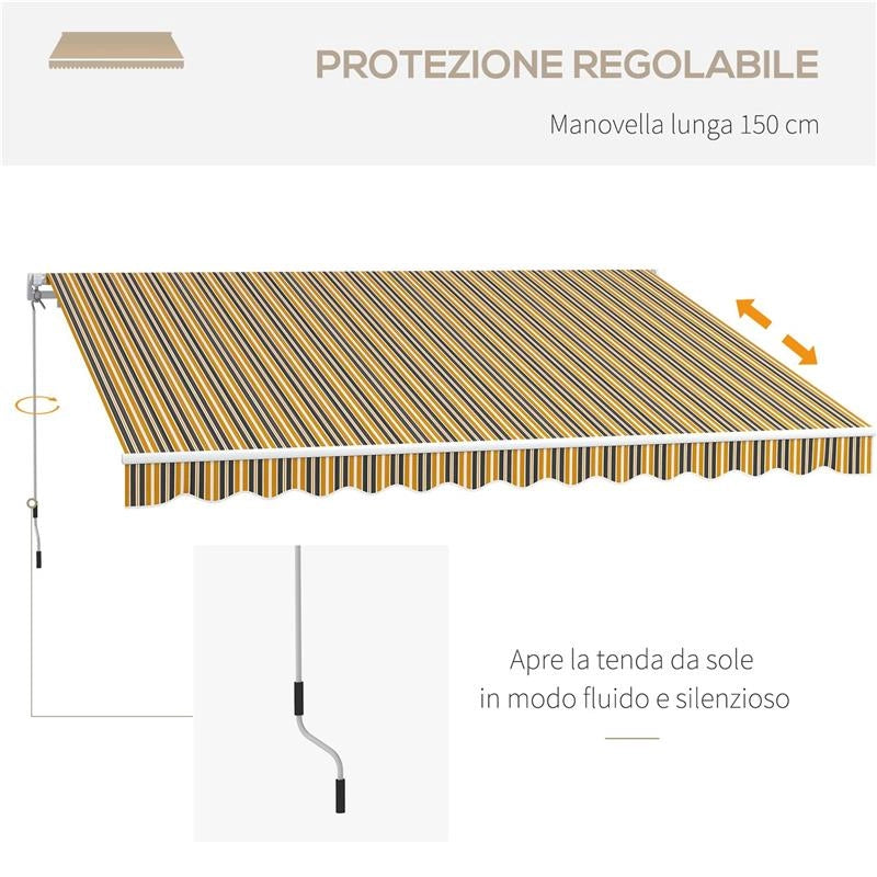 TENDA DA SOLE PER ESTERNO AVVOLGIBILE A BRACCI CON APERTURA A MANOVELLA, 350X250 CM, GIALLO