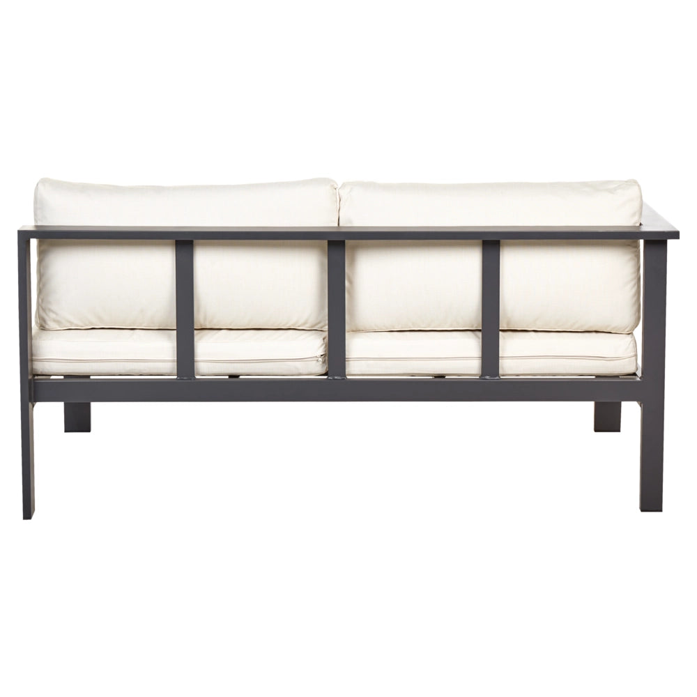 Set da giardino 5 posti in alluminio nero con divano e cuscini beige e tavolo a doghe set moderno scandinavo esterno