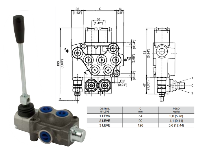 Distributore monoblocco in ghisa 1 leva 3/8 tipo ML predisposto per carry over - 80824