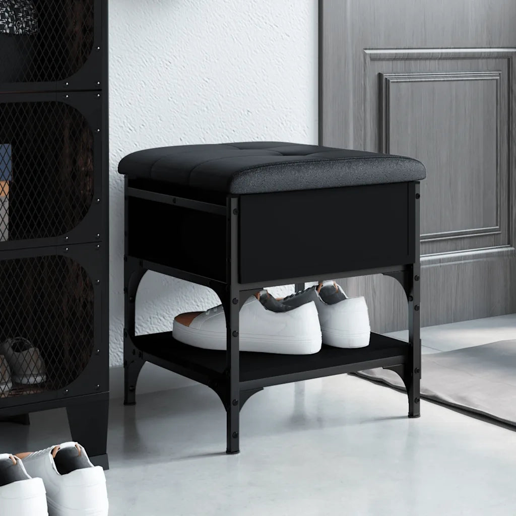 Panca Porta Scarpe-Sgabello-Panca Scarpiera Nera 42x42x45 cm in Legno Multistrato