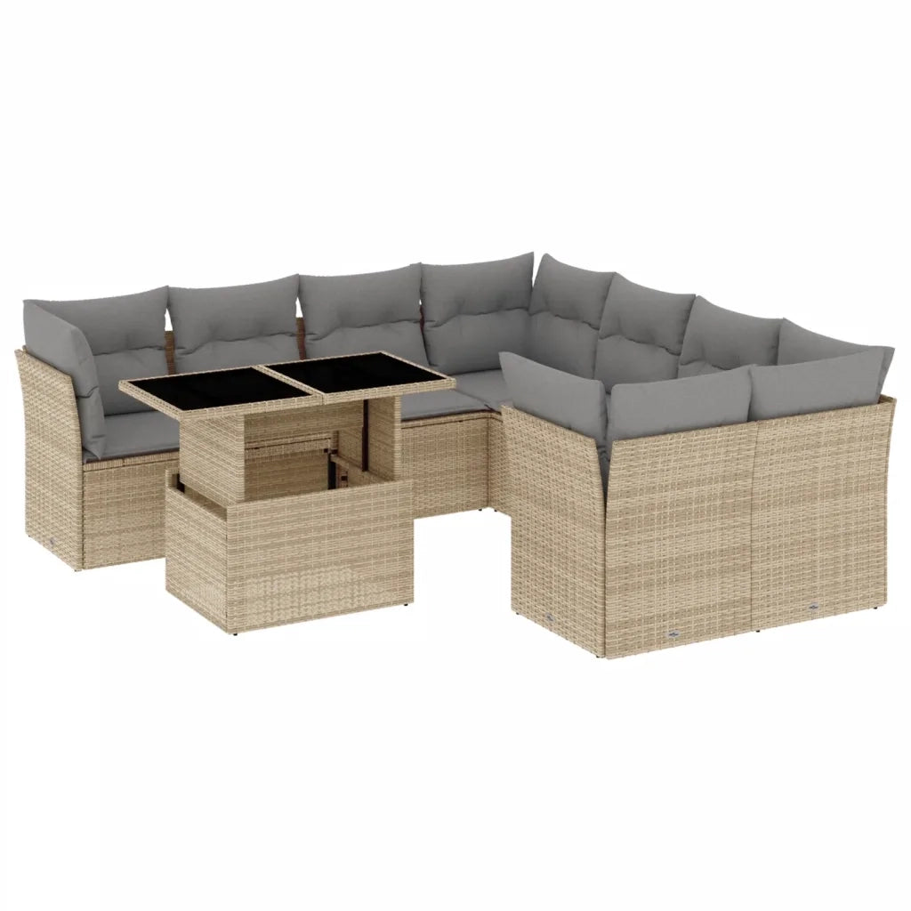 Set Divano da Giardino 9 pz con Cuscini Beige in Polyrattan 3266429
