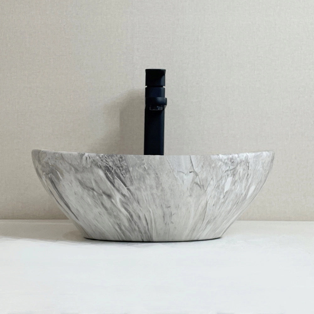 Lavabo da appoggio in ceramica, 42x34 cm, effetto pietra, rotondo