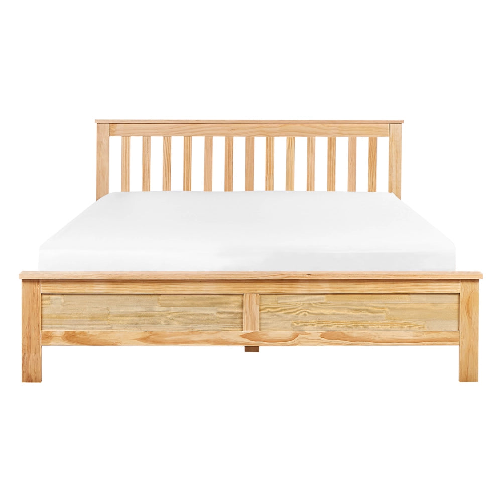 Letto matrimoniale moderno in legno massiccio con doghe in marrone chiaro 140 x 200 cm stile scandinavo