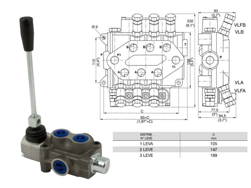 Distributore monoblocco in ghisa 1 leva 3/4 tipo DN 85 predisposto carry over - 81568