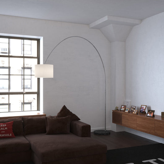 Piantana Contemporanea Turning Marmo Nero Tessuto Bianco 1 Luce E27