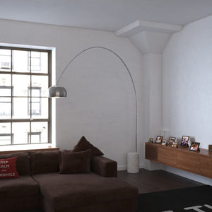 Piantana Contemporanea Turning Marmo Bianco Cilindro Metallo Cromo 1 Luce E27