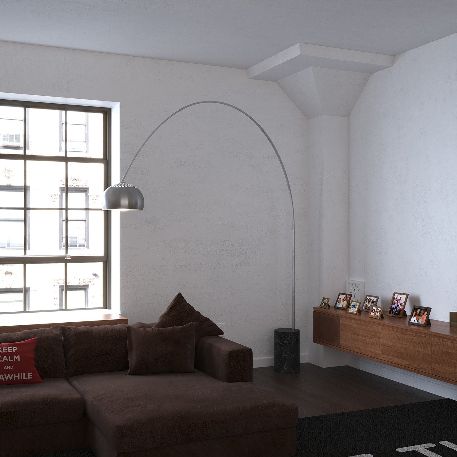 Piantana Contemporanea Turning Marmo Nero Cilindro Metallo Cromo 1 Luce E27