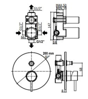 Miscelatore doccia incasso doppia uscita con deviatore