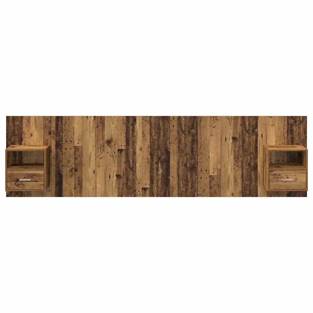 Testata con Comodino 3 pz-Set di 3 Testiera con Contenitore Legno vecchio Legno multistrato 497279