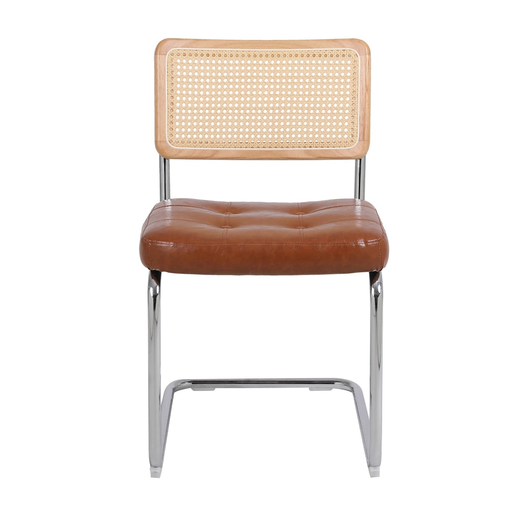 Set 2 Sedie da Pranzo ¨C MINIMAL ¨C Rattan, Similpelle, Schienale Mesh, Gambe Metallo, Marrone