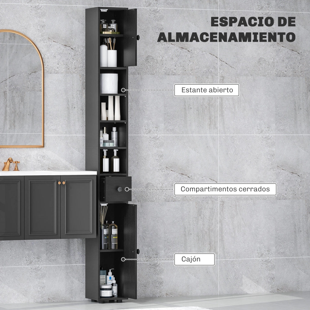 Armadio da Bagno Colonna Stretto ¨C Zephmum ¨C Nero 20x20x180 cm
