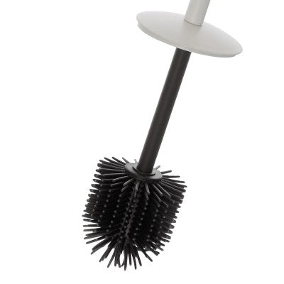 Portascopino bianco opaco con setole nere in silicone e secchio interno