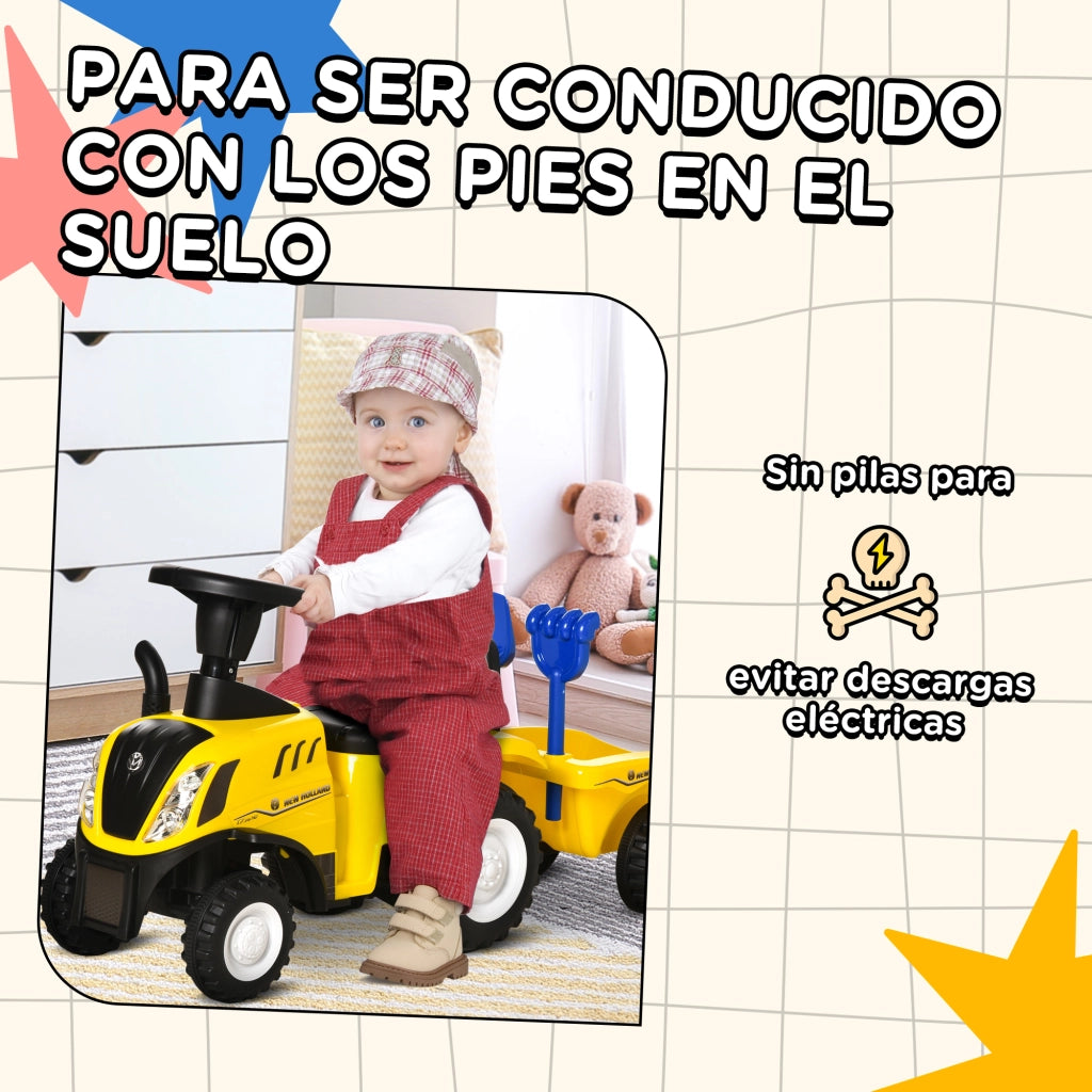 Tractor Correpasillos per Bambini con Rimorchio Estraibile ¨C zephmum ¨C Giallo 91x29x44 cm