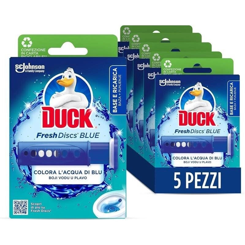 SET 5 DUCK FRESH DISCS BLUE BASE PER DISCHI GEL IGIENIZZANTI WC 1 APPLICATORE E 6 DISCHETTI