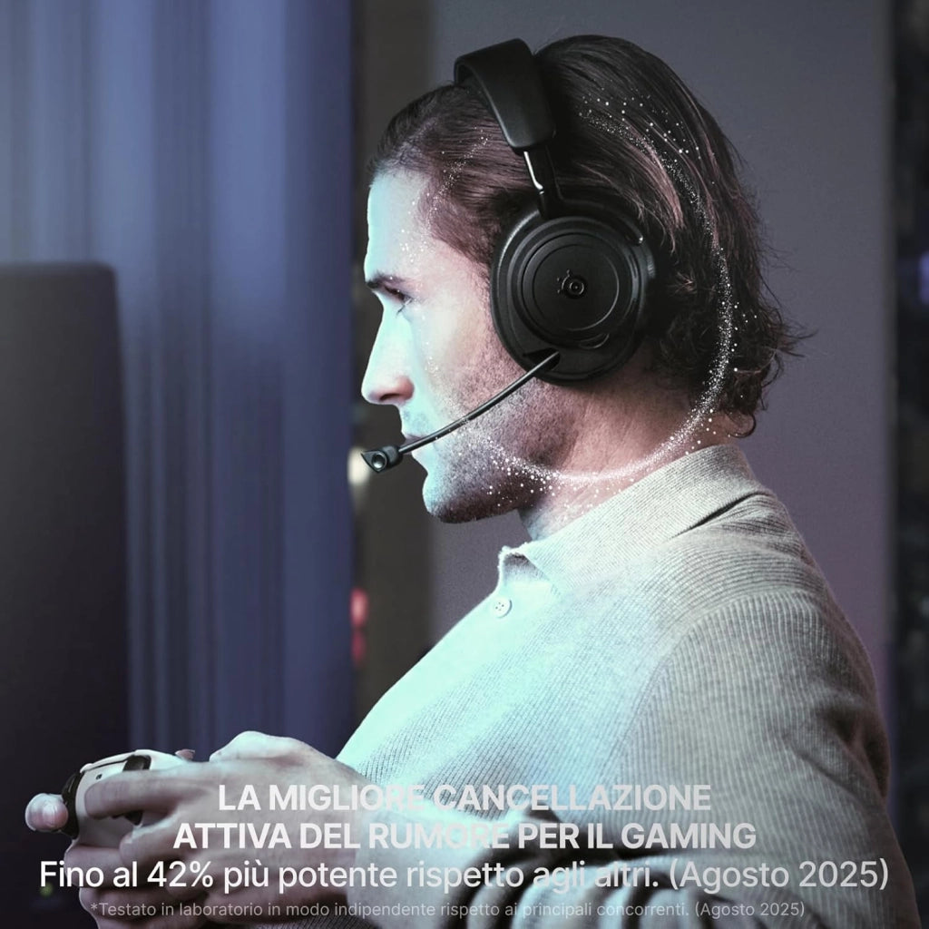 Arctis Nova Elite - Cuffie da gaming wireless - 96kHz/24bit - Speaker in fibra di carbonio - ANC - Eliminaz. rumore con IA - App - 2,4GHz + BT - Multisource; OmniPlay PC+PS+Xbox - Nero