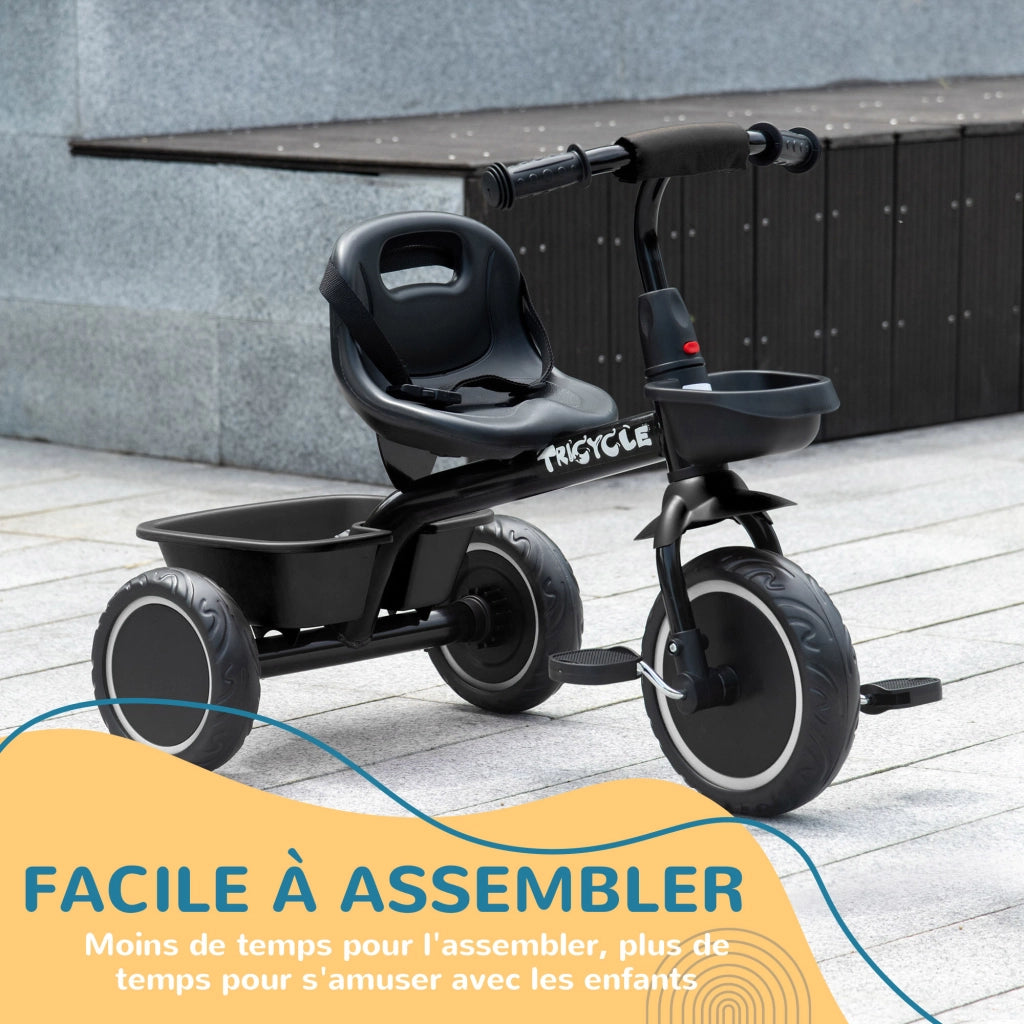 Triciclo per Bambini Regolabile con Cestini e Cintura di Sicurezza ¨C Zephmum ¨C 2-5 Anni Nero