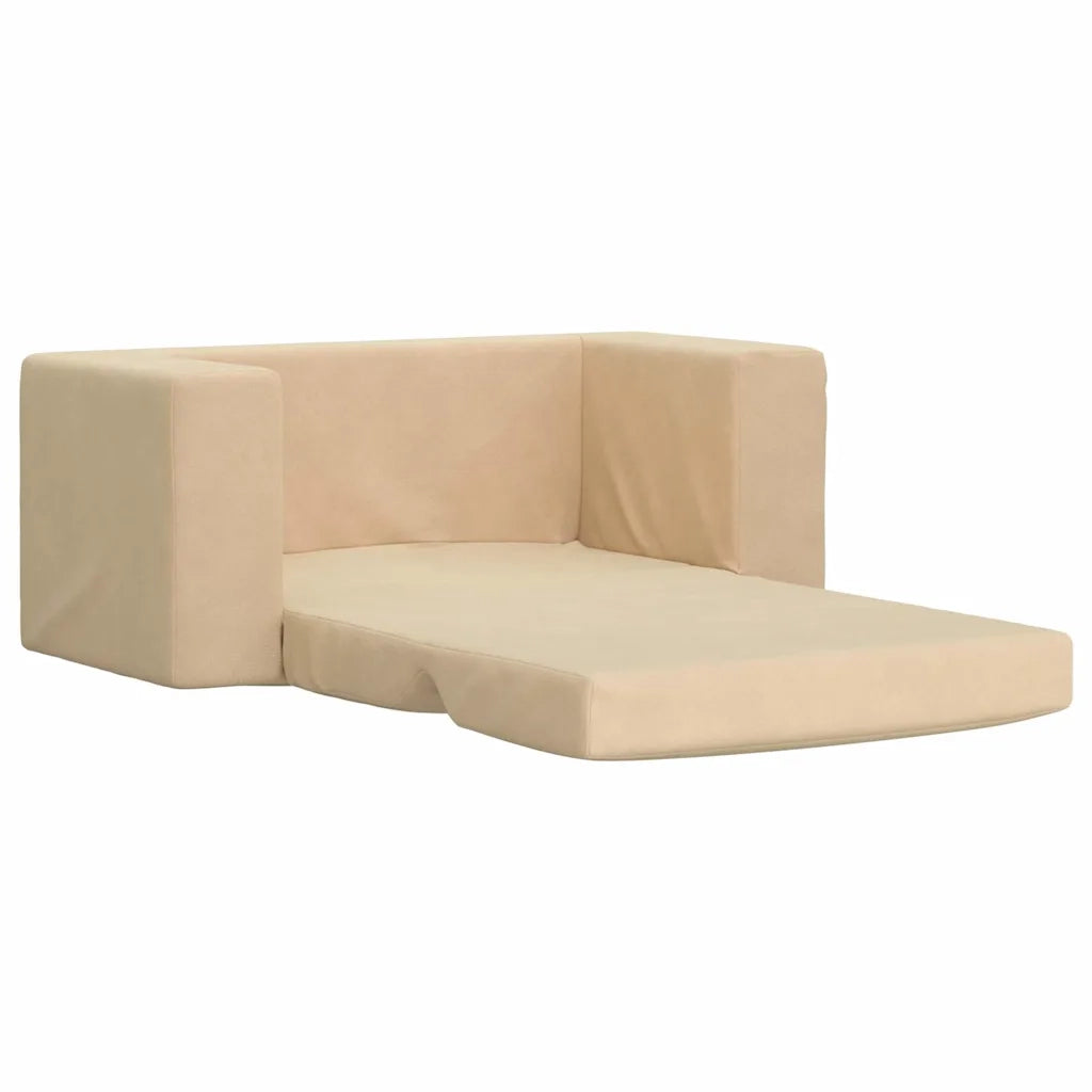 Divano Letto per Bambini a 2 Posti Crema in Morbido Peluche 357037